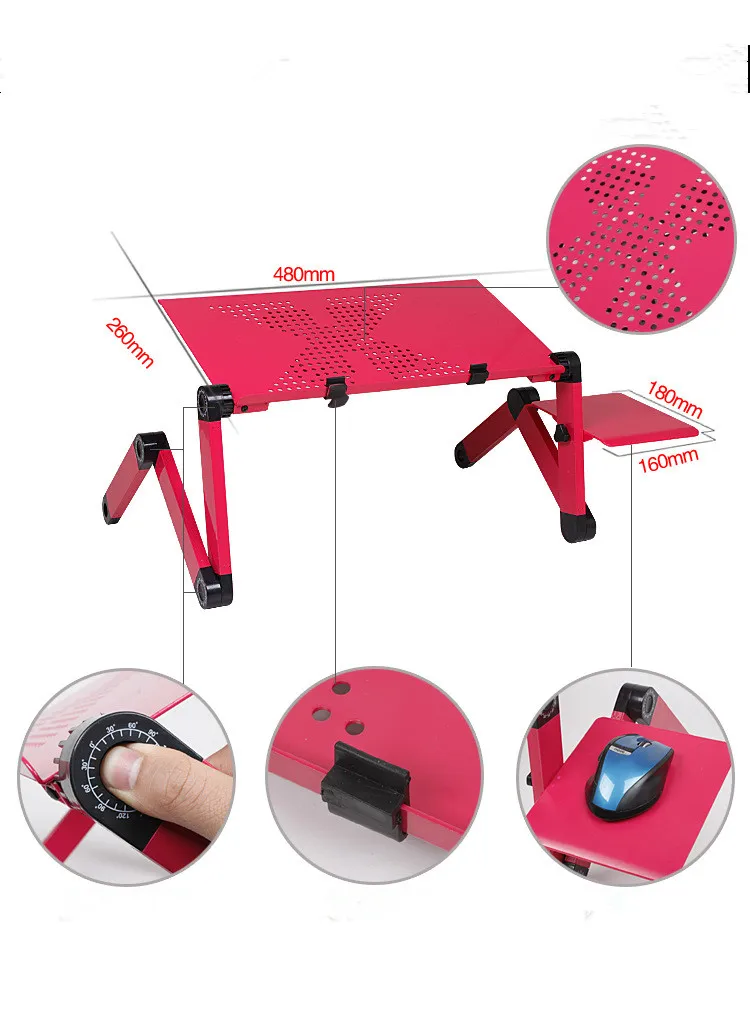 المحمولة قابل للتعديل الألومنيوم مكتب للحاسوب شخصي مريح التلفزيون سرير محمول صينية PC الجدول حامل دفتر الجدول حامل مكتبي مع لوحة الماوس