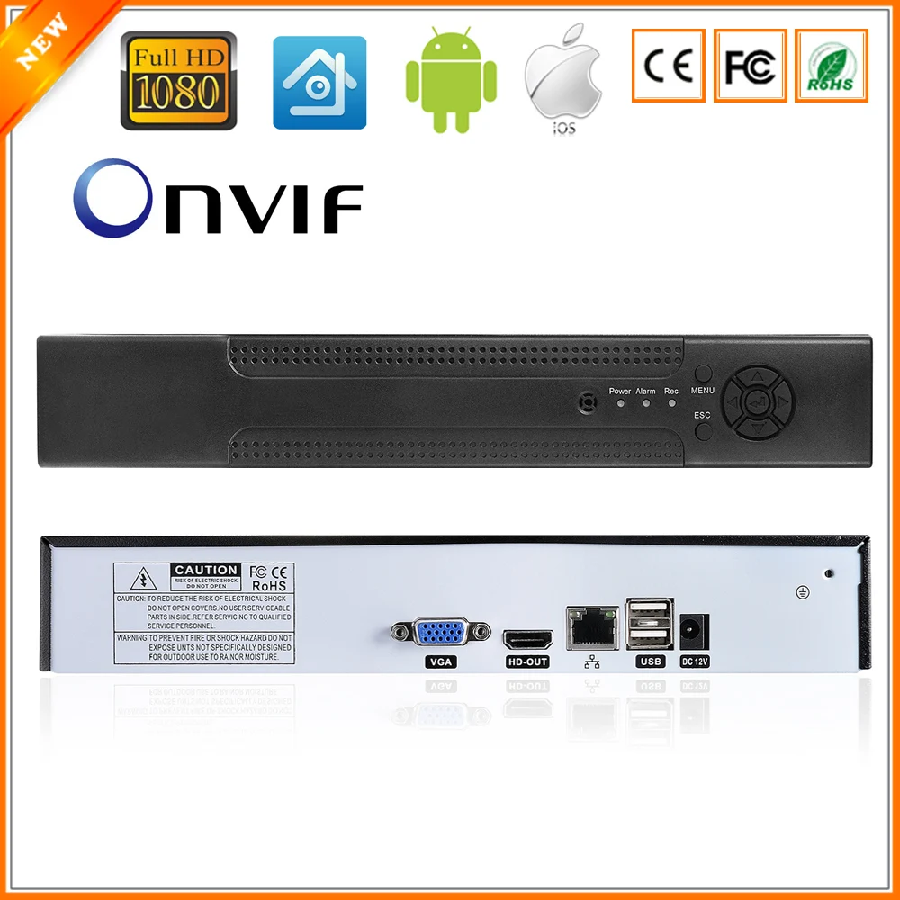 Сетевой видеорегистратор ONVIF с датчиком движения для IP камеры Full 1080P H.264 HDMI выход 8