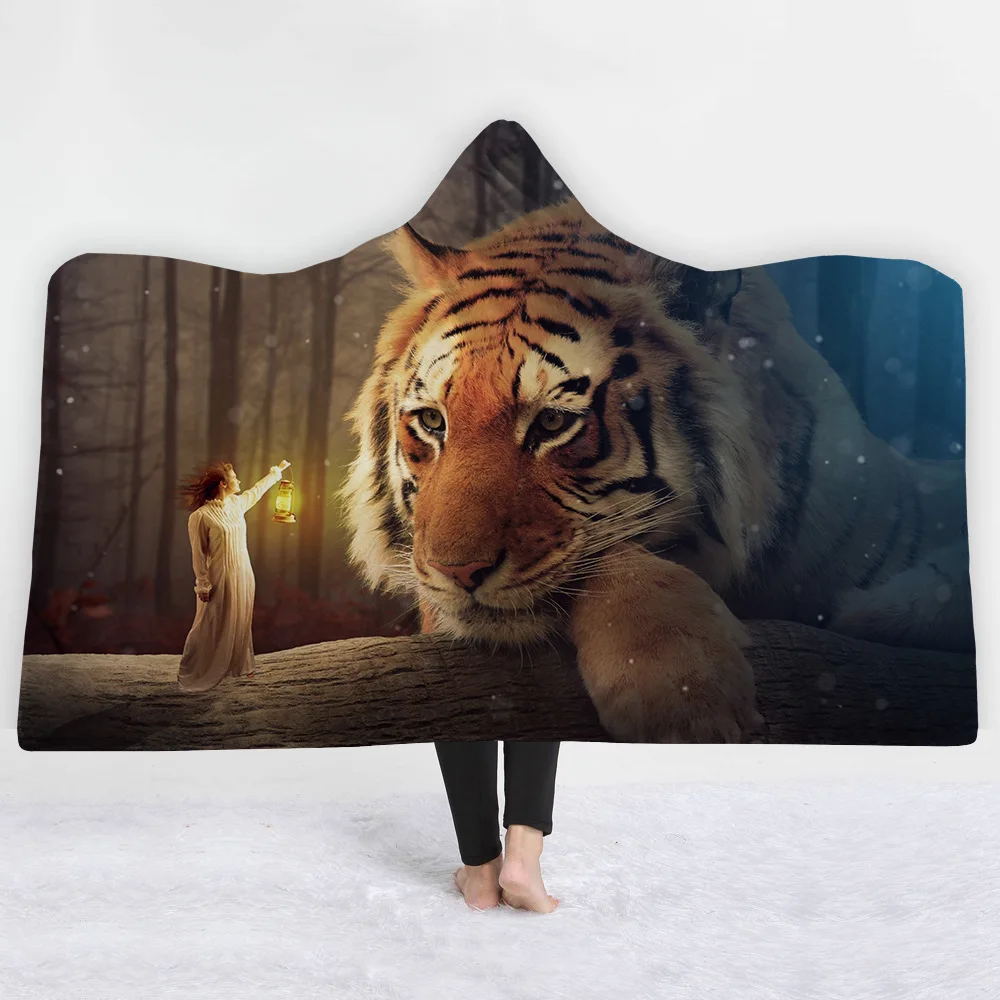 36 цветов животное тигр с капюшоном Одеяло Шерпа флис океан синий носимые Плюшевые плед на кровать диван толстый теплый B67