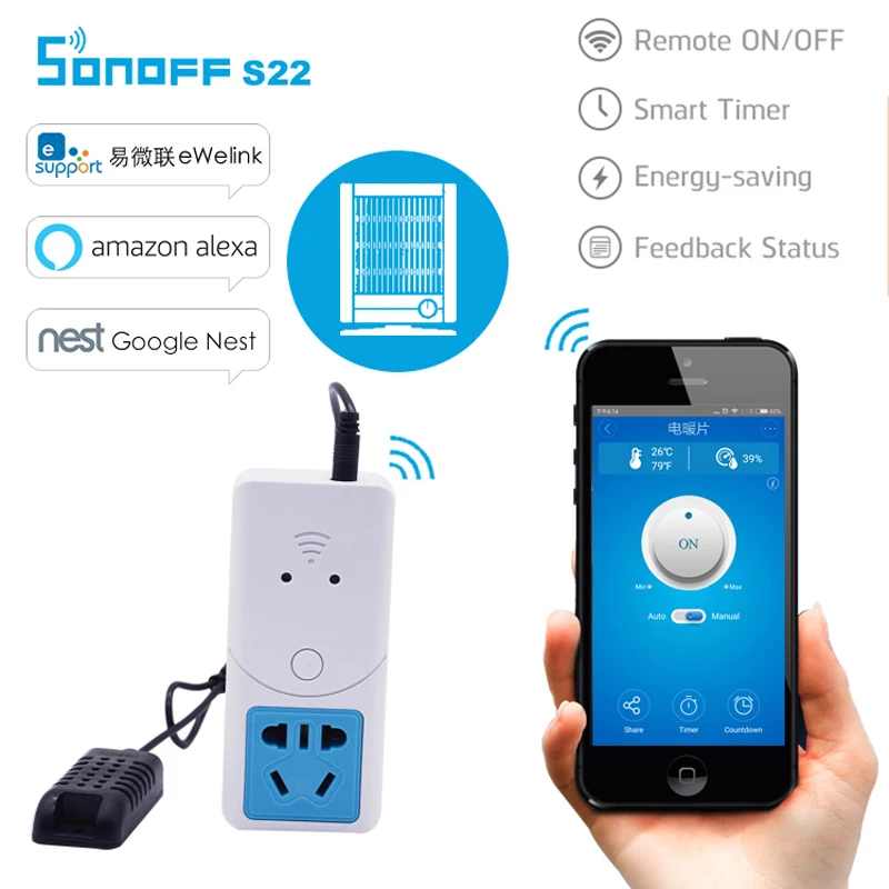 Sonoff смарт Wifi S22 розетка AU CN вилка Беспроводная поддержка Температуры и Влажности
