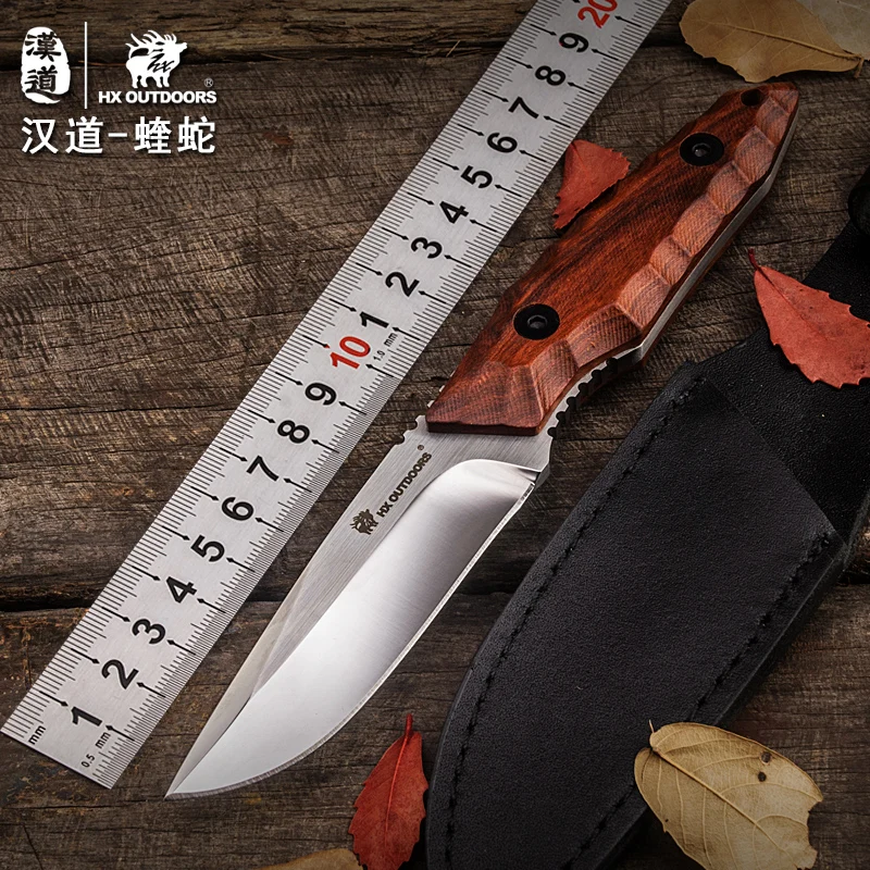 HX OUTDOORS Rosewood Handle Straight Knife 440C Blade Tactical Survival