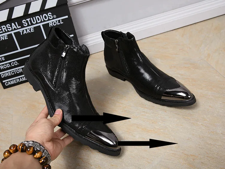 EUR46 Большой размер мода прохладный черный Молнии из натуральной кожи мужские сапоги Острым Носом человек туфли