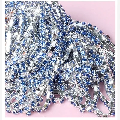 1yard/piece 30colors glass crystal Rhinestone Chain,silver bottom sew on Cup Chains For diy Garment Bags decorations