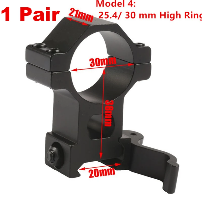 Rifle Scope Mount Ring 2 Pcs 20mm Rail Picatinny 30mm / 25.4mm QD Quick Release Flashlight Laser Pistol