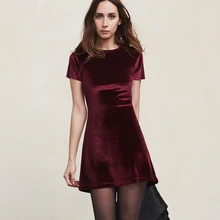 Fashion Velvet Women Dress Office Round Neck Slim Pencil Dresses Short Sleeve Work Wear Mini Summer Dress Female Vestidos