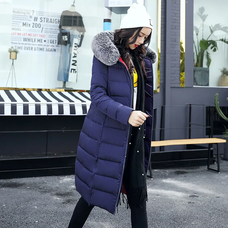

Double sided Winter Jacket women 2019 warm thicken big fur collar long with hood outerwear for women coat women parka