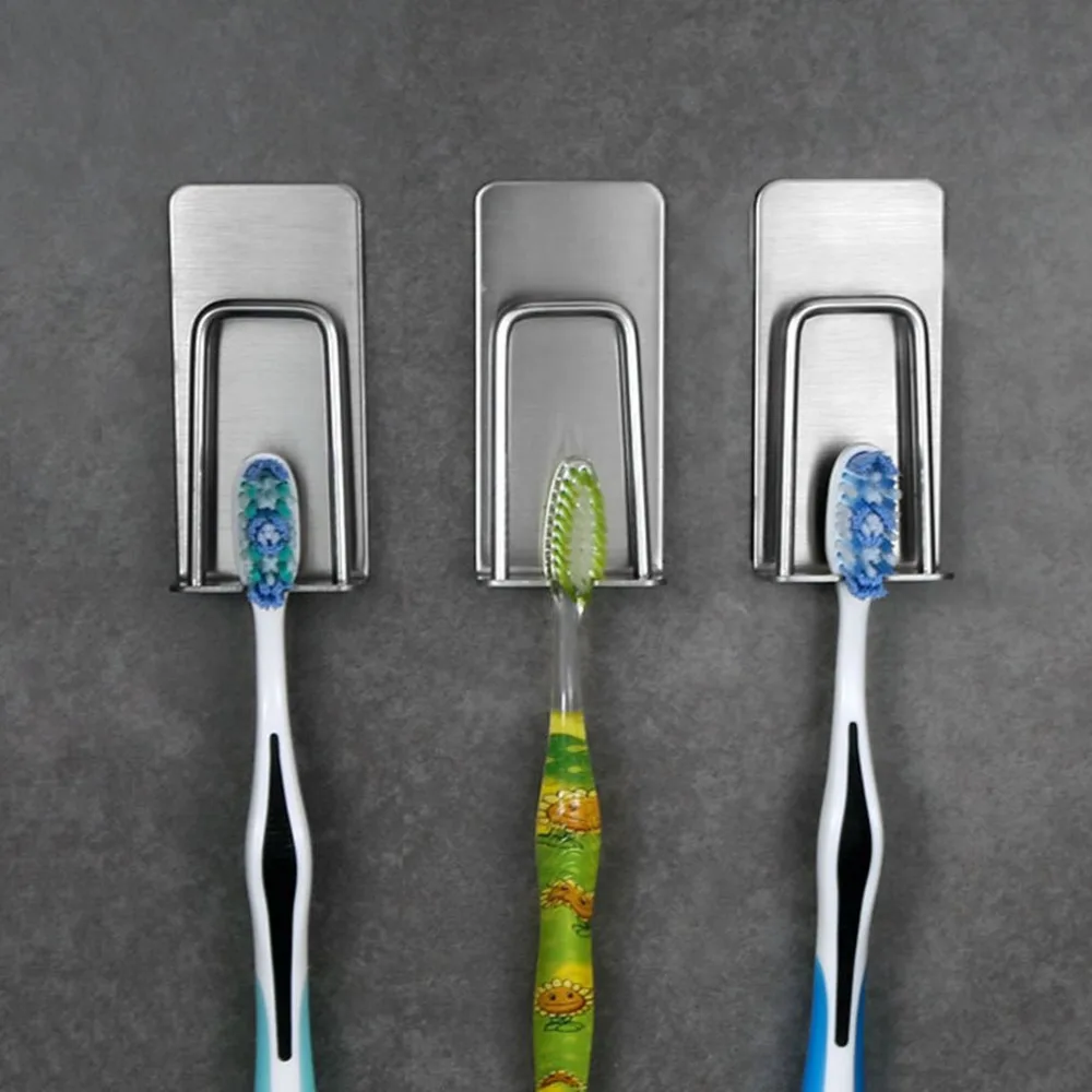 Stainless Steel Toothbrush Holder Wall Mount Strong Self adhesive Tooth