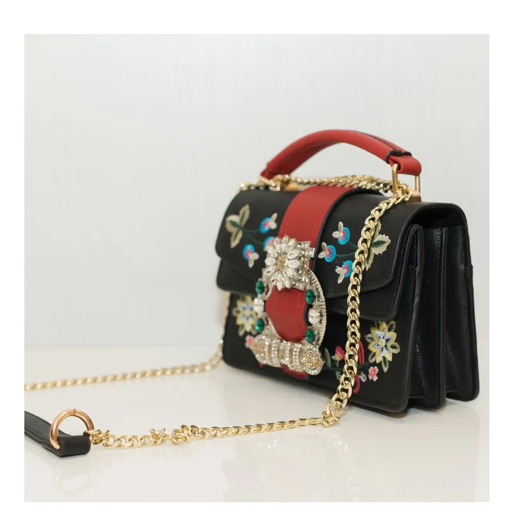 Роскошная модная вышитая Бриллиантовая сумка через плечо, высококачественные женские кожаные кошельки и сумки на цепочке, сумки через плечо