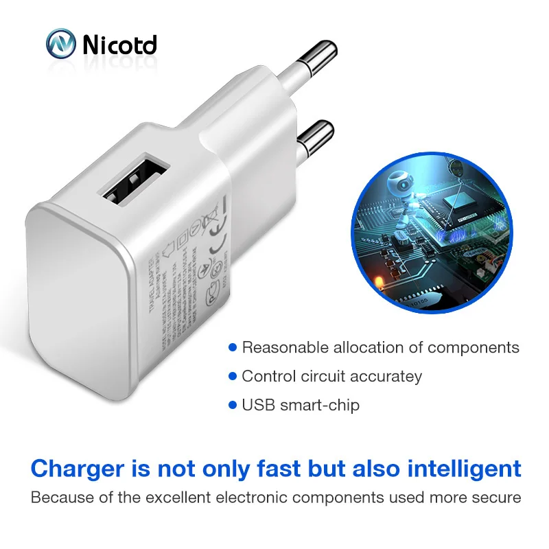 Nicotd 5V 2A USB Charger EU Plug Fast Charging Travel Wall Mobile Phone Charger For Huawei 8C 8X Mate 20 Xiaomi Samsung S10 plus (6)