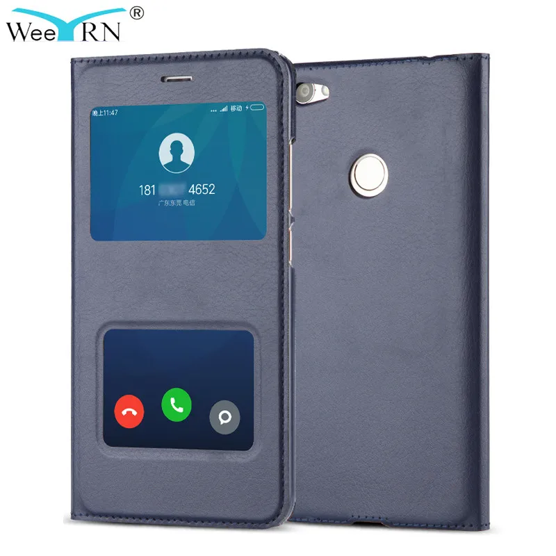 

WeeYRN Leather Flip Case Xiaomi Redmi 5A 5 Plus 5 Funda Luxury Case Open Window Hard Cover Xiaomi Redmi note 5 Pro note 5A Prime