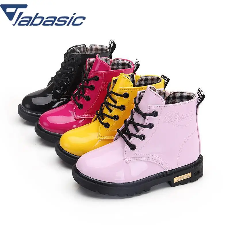 

JABASIC Pu Leather Winter Boots For Girls 2018 New Arrival Fashion Motorcylce Bota Kids Girls Plush Lining Warm Snow Boots