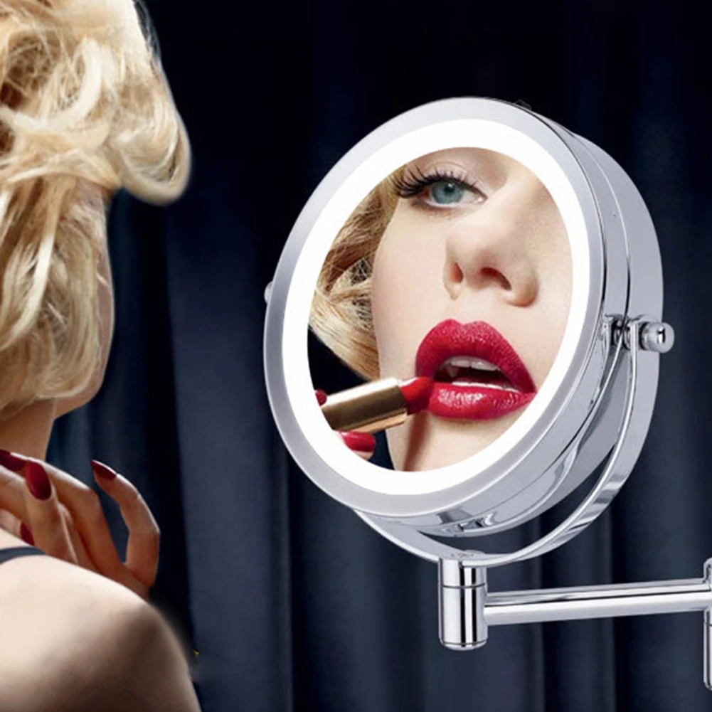 

Wall Mounted Makeup Mirror LED Light Two Sided 360 Rotate Mirror 5X Magnification for Bathroom DC156