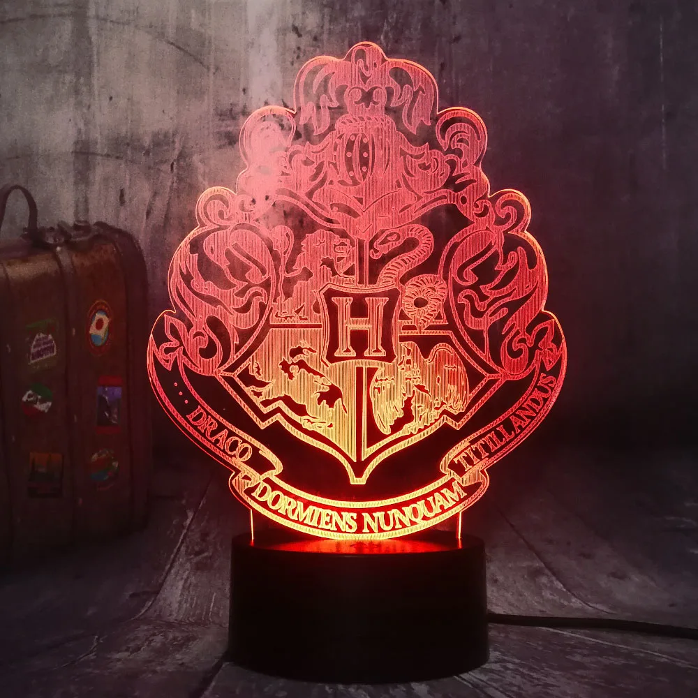 

NEW Harri Potter HOGWARTS Magic School Emblem 3D LED Night Light 7 Color Sleep Home Decor Lamp Fans Boy Christmas New Year Gift