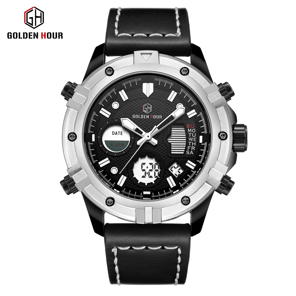 GOLDENHOUR Watch Men High Quality Quartz Watch Man Military Wristwatch