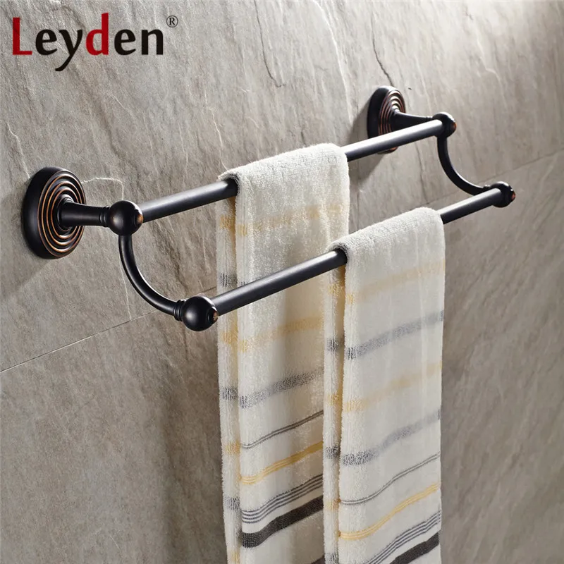Leyden Solid Brass Antique Bronze Double Towel Bar Towel Rail Hanger