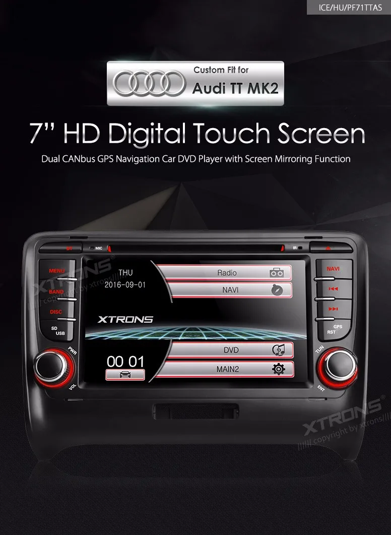 Perfect 7" Special Car DVD for Audi TT MK2 2006-2014 with Original UI/Appearance Design & Dual Channel CanBus System 0