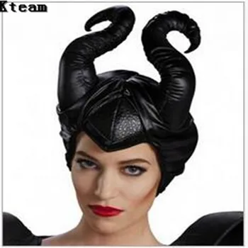 

NewHalloween Evil Witch Maleficent Gothic Horn Cosplay Fancy Dress Hats Mask Queen Costume COS Black Soft PVC Headdress Cap gift