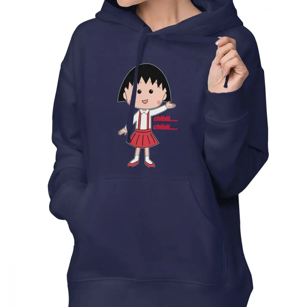Maruko Толстовка Chibi Маруко-тян толстовки хлопок простые толстовки женская уличная одежда с длинным рукавом большой графический белый пуловер Толстовка - Цвет: Тёмно-синий