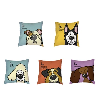 

Cartoon Dog Pattern White Polyester Peach Skin Cushion Cover Poodle Beagle Husky Printed Living Room Sofa Decorate Pillowcase
