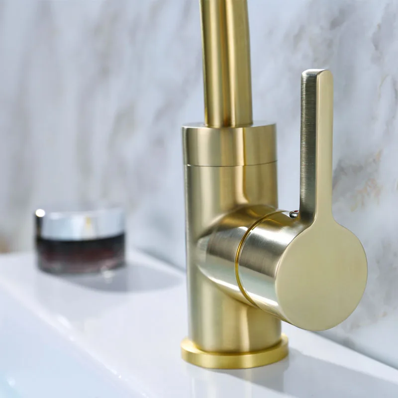 Kaufen Gebürstet Gold und Schwarz Messing Bad Becken Wasserhahn Drehbare Wasser Mischbatterie Einzigen Halter Deck Montiert