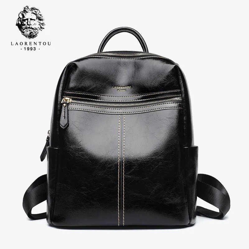 

LAORENTOU New 2019 Women leather backpack Fashion student bag women backpack large capacity travel backpack female