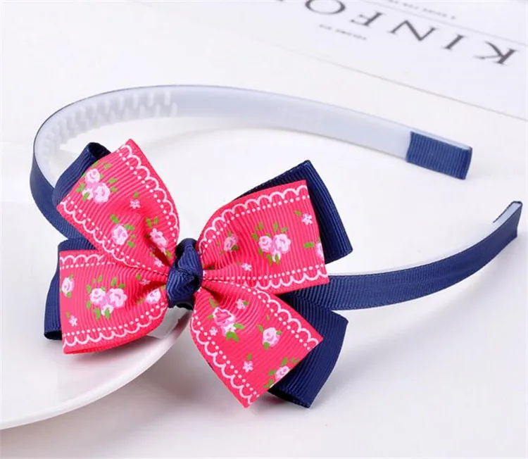 Девушки Дети Multil Цвета бантом Hairbands горошек с цветочным принтом лента повязка на