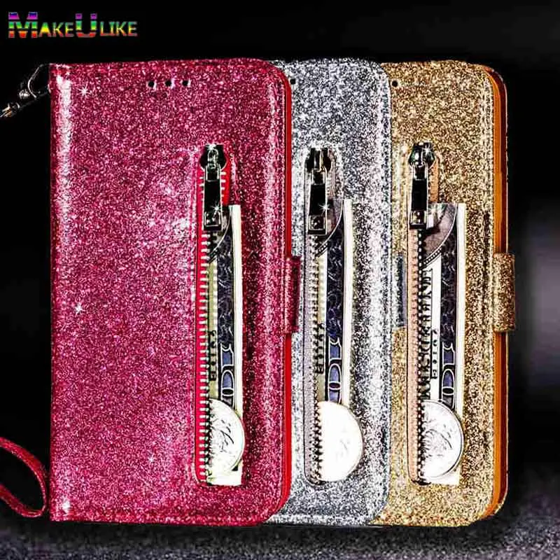 

Wallet Case For Samsung Galaxy A70 A50 A30 A20 A10 Cover Zipper Glitter PU Leather Flip Phone Bag Case For Samsung A30 A50 A70