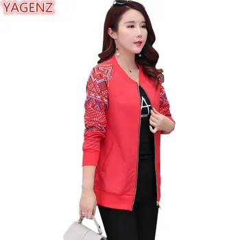 

YAGENZ Plus size Jacket Spring Autumn Coat Womens Clothes Fashion Ladies Red Jacket Personality Printing O Neck Casual Tops 942
