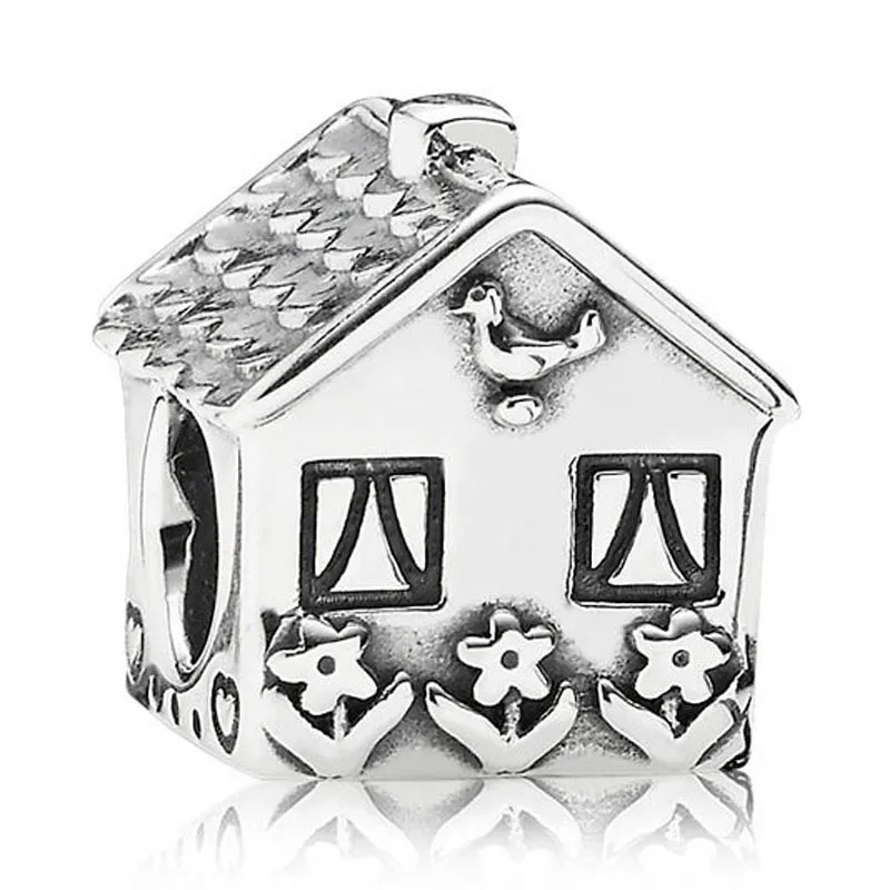 

New 925 Sterling Silver Bead Charm Vintage House Shape Home Sweet Home Beads Fit Women Pandora Bracelet Bangle DIY Jewelry