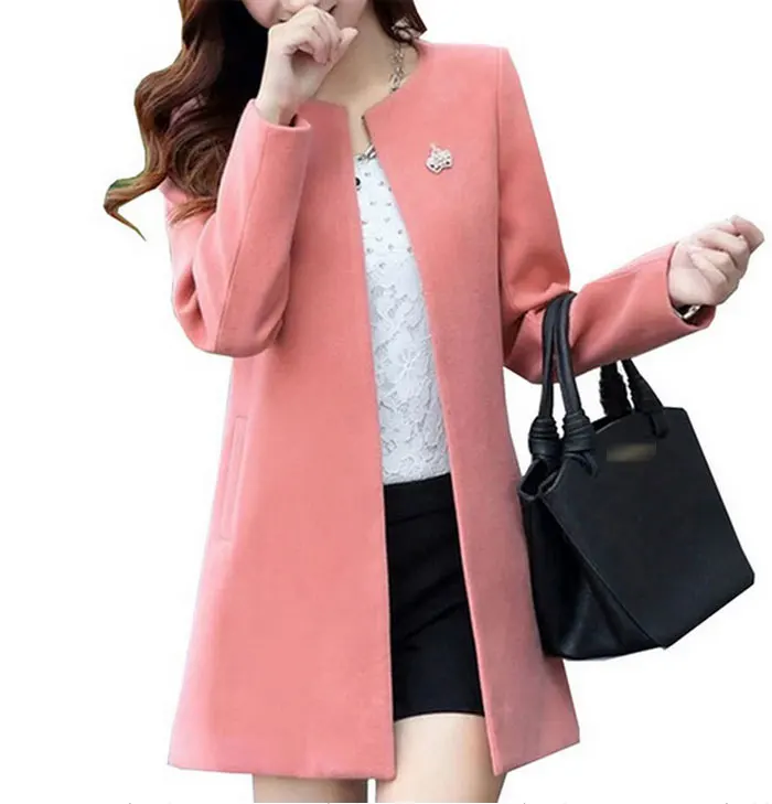 Fashion Round Neck Long Sleeve Women Coats S-XXL Solid Color Wool Blends Loose Cardigan Autumn Slim Thin Outerwear