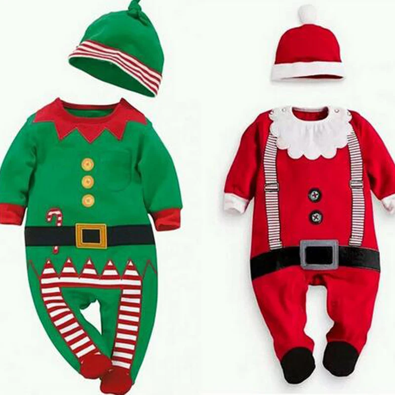 

New Christmas Baby Girl Boy Rompers Costume Kids Newborn Clothes Long Sleeve Children Infant Clothing Stop+Hat Baby Girl Clothes