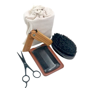 

Beard Brush & Comb Set for Men's Care-Gentleman's Mustache Scissors Travel Bag Best Sandalwood Grooming Kit