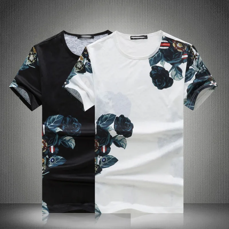 Both Side Print SILK T Shirt Men Summer Casual Fashion Brand Street Clothing Men Tees Top Tshirt