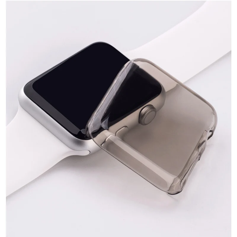 Мягкий чехол для часов из ТПУ для Apple Watch band 42 мм 38 мм iwatch 3 2 1, защитный чехол, защитная пленка для экрана, покрытие, корпус из поликарбоната - Цвет ремешка: Transparent Black