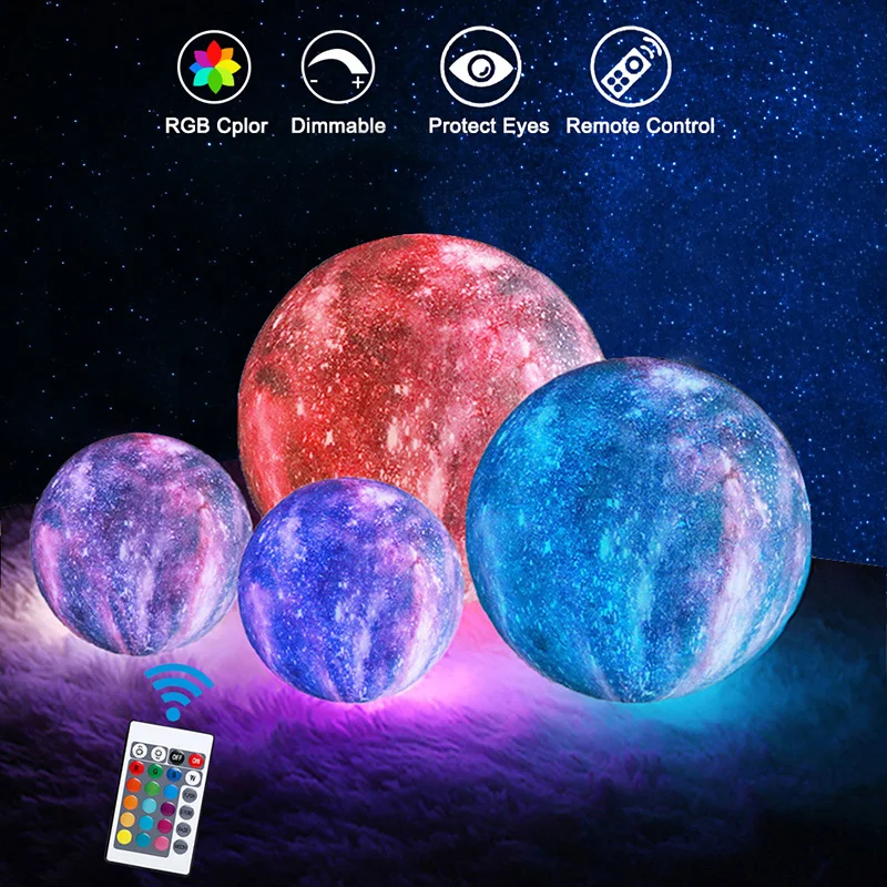 

16 Colors 3D Print Moon Lamp USB Rechargeable LED Night Light Touch And Remote Control Moon Lights Creative Home Decor Gift