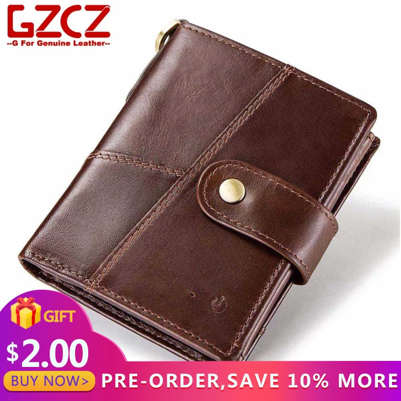 

GZCZ Male Purse genuine leather slim men wallet rfid Credit Card Holder APP Connected Anti Theft Vallet for men cartera hombre