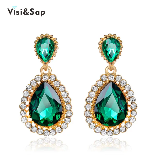 Visisap Luxury Russia Green Water Stone Earrings For Women Wedding Visisap Luxury Russia Green Water Stone Earrings For Women Wedding Bijoux Earring Yellow Gold Color Vintage