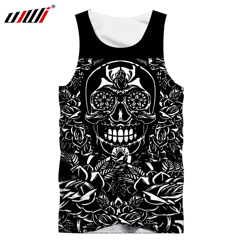 

UJWI 2019 Summer Tops Men Tank Tops Sleeveless Casual Vest Print Rose Skull Head 3D Tanktop Bodybuilding Shirt Mens Singlets