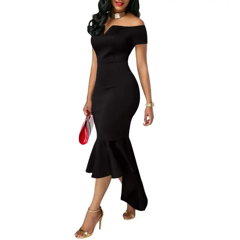 ADEWEL New Autumn Irregular Hem Mermaid Women Party Dress Sexy Bodycon Cross V Cut Midi Elegant Dress (6)