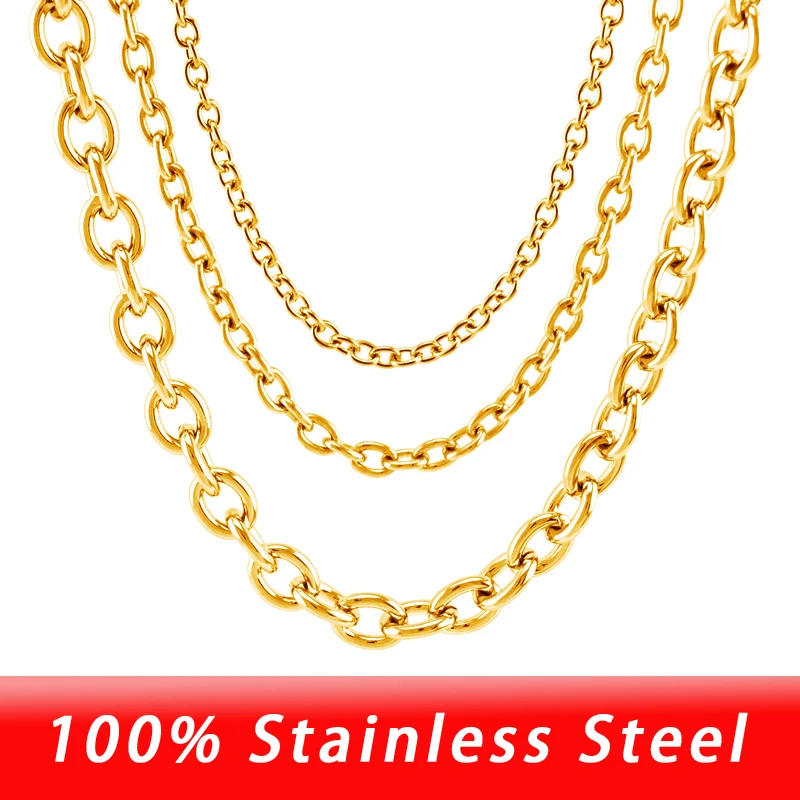 

4/6/8mm Width Stainless Steel Rolo Link Chains Bulk Gold/Silver Color Necklace Chain Bracelet For Jewelry Making Wholesale 5pcs