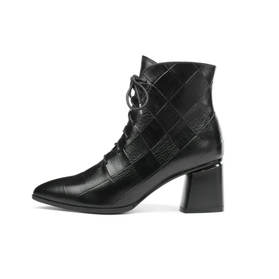 Invierno Botas Pu Mujer amarillo Cremallera Tamaño Moto 42 Tobillo Zapatos Señoras Encaje Cuero Negro Mujeres Tacón De Eshtonshero Alto 34 Negro Iwn0qERtnx