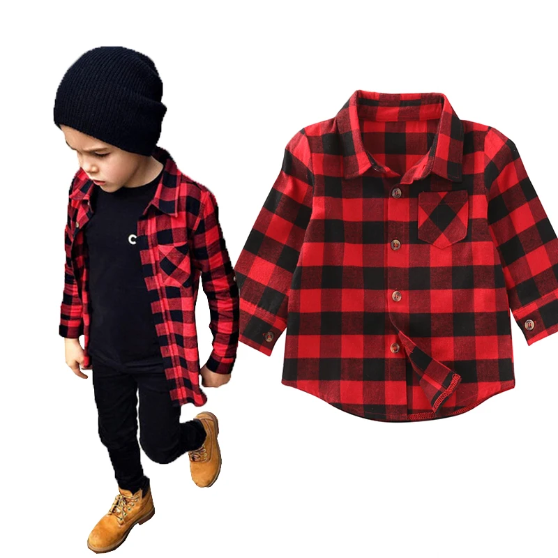 2017 Kid Long Sleeve Plaids Shirts Child Kids Boys Girl Unisex Shirt Plaid Check Tops Blouse
