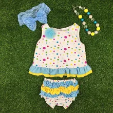 Freev Новорожденные ярусная юбка для девочек комплект одежды для маленьких девочек, наряд для танцев качели топы с панталонами; повязка на голову и массивное ожерелье