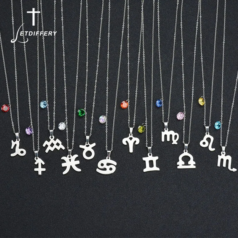 Letdiffery нержавеющая сталь знак зодиака, созвездие ожерелье s 12 рождения CZ камень бисер ожерелье девочка подарок на день рождения