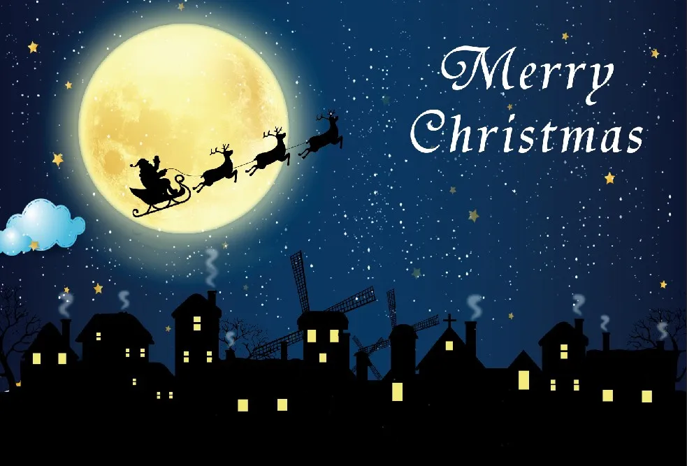 

Laeacco Merry Christmas Comics Rural House Moon Night Scenic Photo Backgrounds Customized Photography Backdrops For Photo Studio