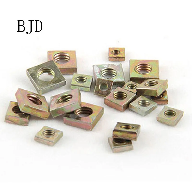 100Pcs DIN562 M3 M4 M5 M6 Color Zinc Plated Square Nuts Without Bevel