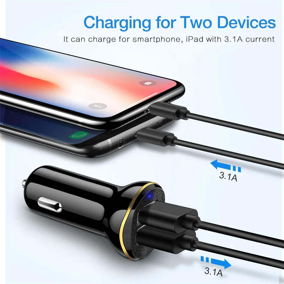 3.1A мощное USB Автомобильное зарядное устройство Автоматическая быстрая зарядка смартфон автомобильное зарядное устройство Адаптивное для Xiaomi iPhone 6S 7 8 X samsung S8 iPad и многое другое
