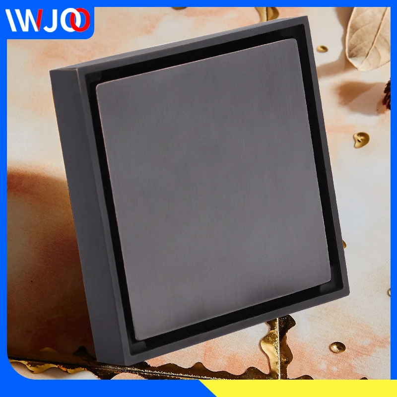 Floor Drain Anti-odor Black Brass Bathroom Balcony Shower Drain Strainer Cover Square Hidden Tile Insert Floor Waste Grates