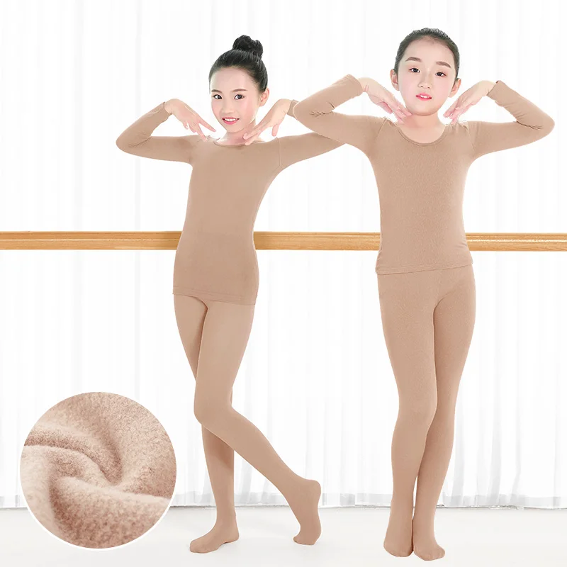 

Winter Thermal Underwear Sets For Kids Gymnastics Ballet Dance Underwear Girls Ballet Performance Costumes Invisible Nude Color