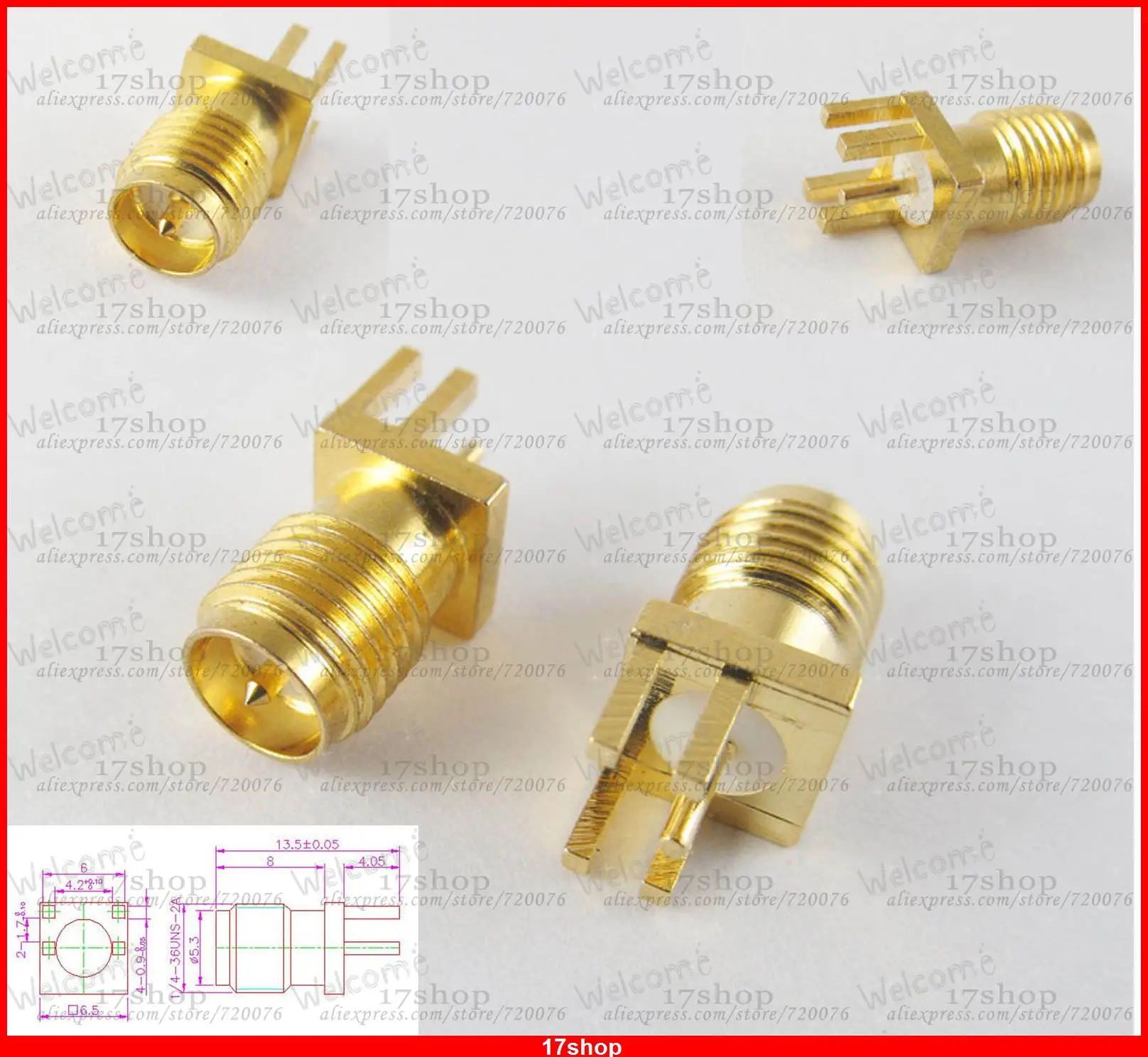 

20 Pcs RP-SMA Female Edge Mount PC Board PCB Receptacle RF Adapter Connectors